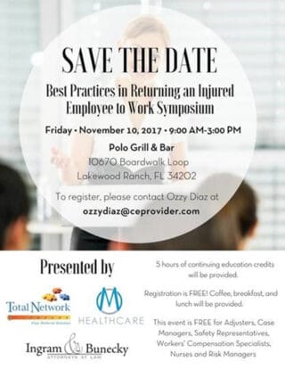 2017 Workers Comp Symposium Flyer Best Practices Presented By Total Network Resources